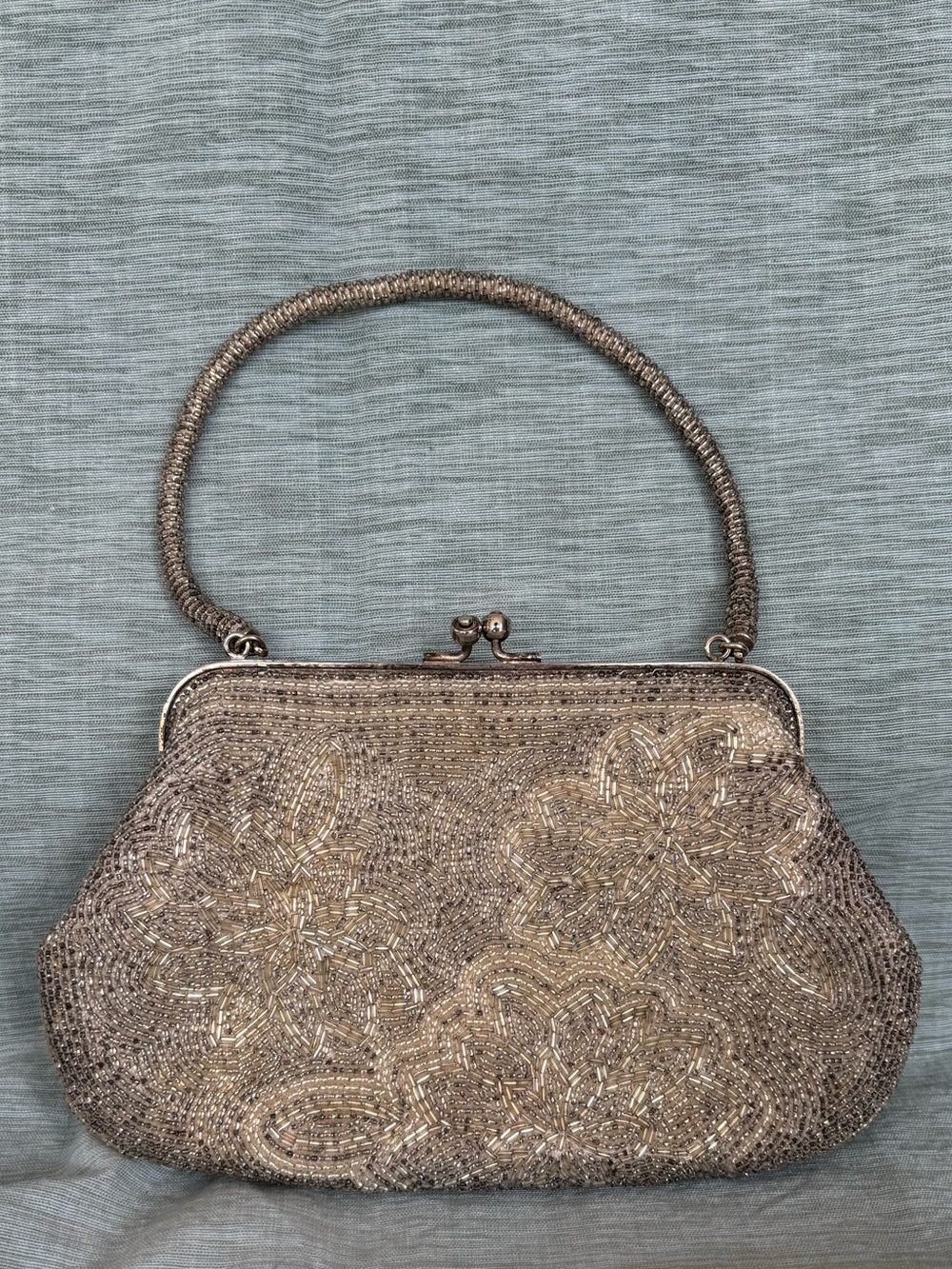 Vintage Beaded Handbag in Metallic Gold Silver